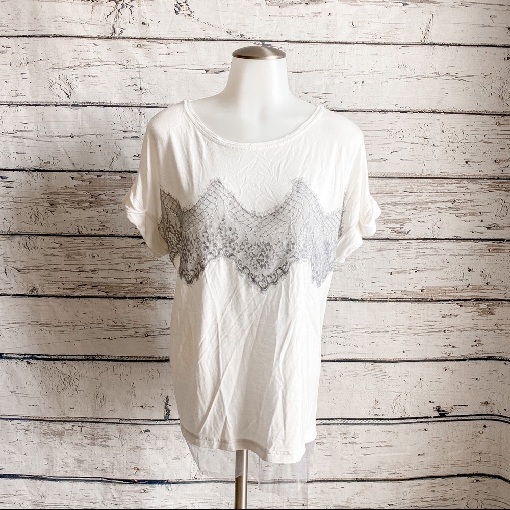 White shirt with gray lace overlay